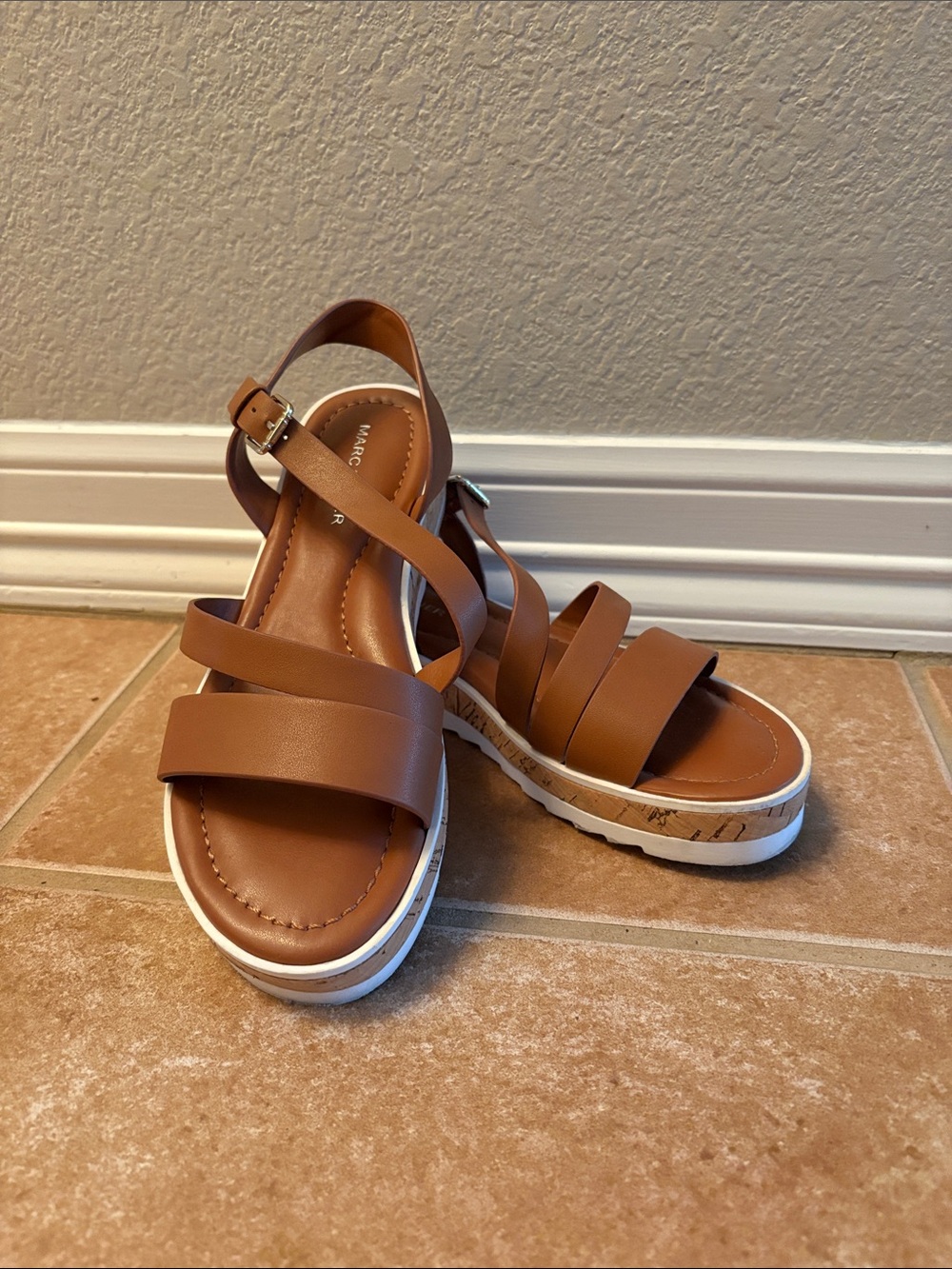 Marc Fisher Grandie Brown Strappy Platform Wedge Sandals